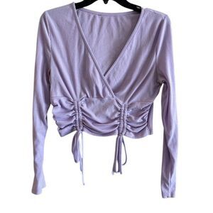 Unbranded Crop Top Womens S Lavender Ribbed Ruched Drawstring